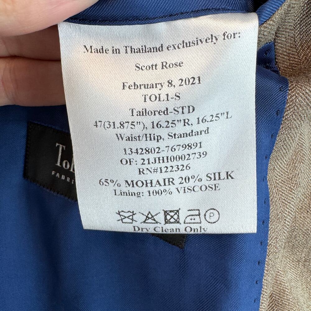 NWOT J. Hilburn Brown Mohair/Silk Herringbone Tollegno 1900 Blazer Size 47R - Picture 8 of 16